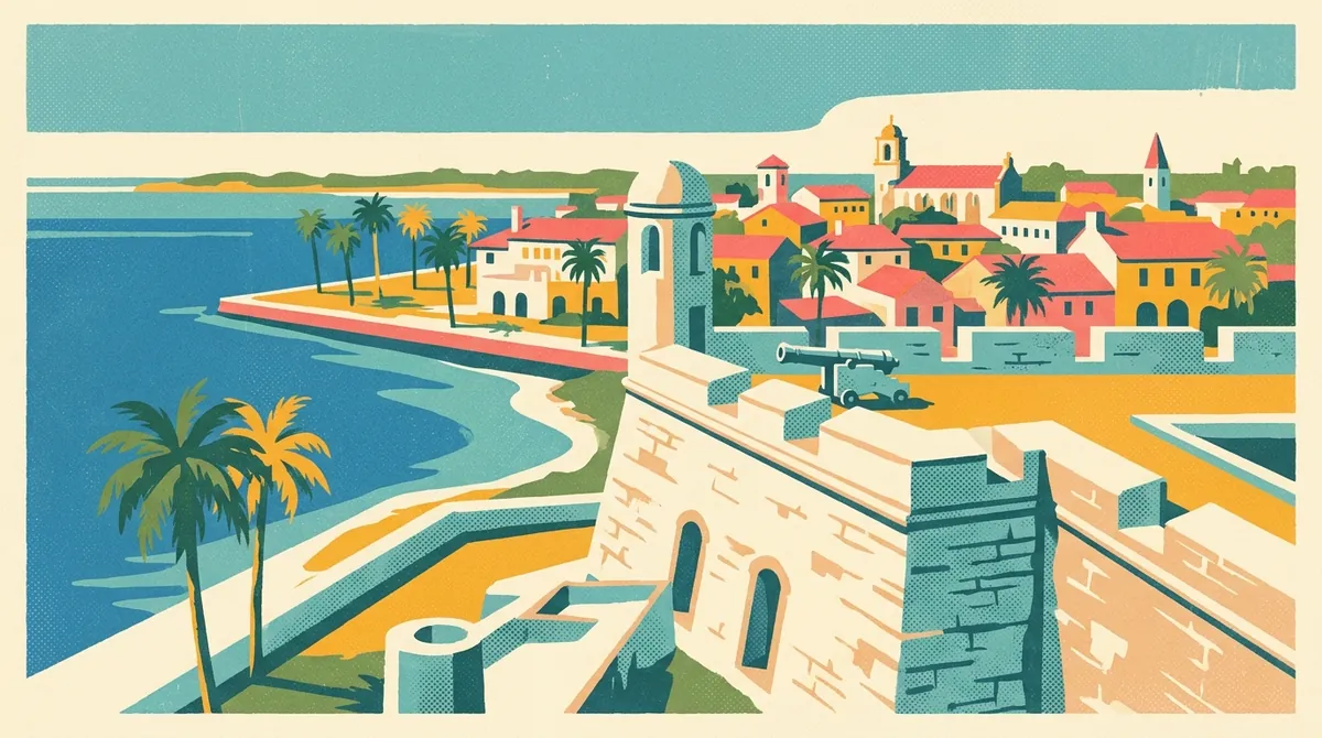 Retro postcard of the Castillo de San Marcos fort in St. Augustine