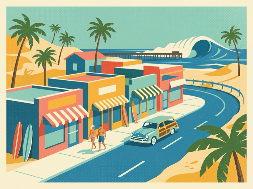 Surf shops along the strip