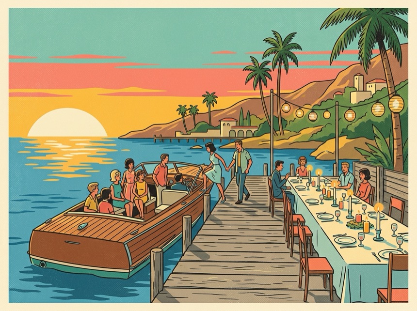 Waterfront dinner with a skyline view